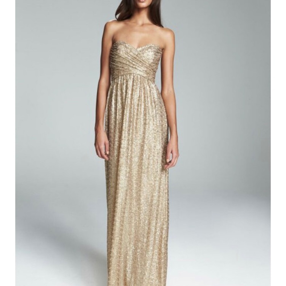 Amsale gold sequined strapless dress size 4